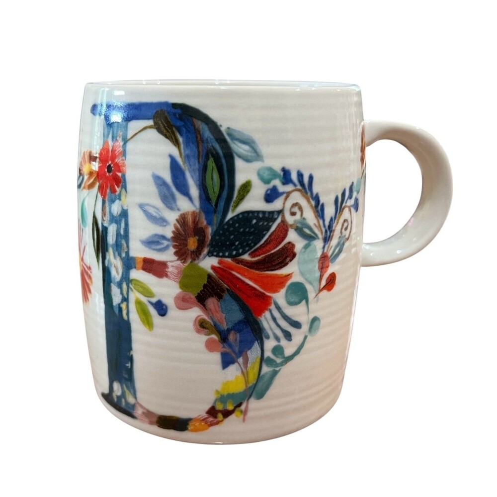 Anthropologie Starla M Halfmann Petal Pallette "B" Monogram Initial Coffee Mug